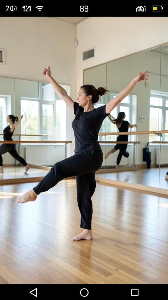 A dancer mid-movement in a studio